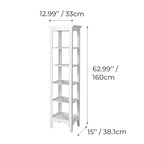 Tour de rangement pour linge de maison autoportante blanche avec 5 étagères ouvertes, 33 cm (L) x 38,1 cm (l) x 160 cm (H)
