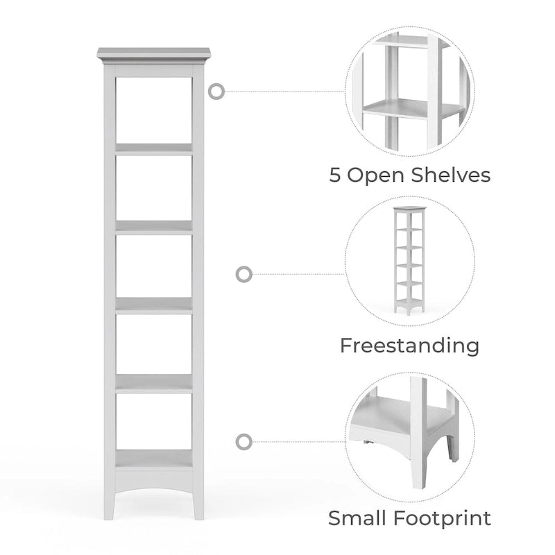 Tour de rangement pour linge de maison autoportante blanche avec 5 étagères ouvertes, 33 cm (L) x 38,1 cm (l) x 160 cm (H)