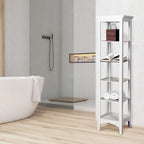 Tour de rangement pour linge de maison autoportante blanche avec 5 étagères ouvertes, 33 cm (L) x 38,1 cm (l) x 160 cm (H)