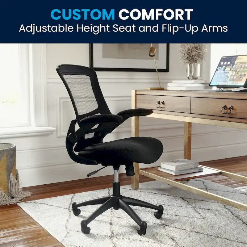 Chaise de bureau ergonomique pivotante en maille à dossier mi-haut avec accoudoirs relevables