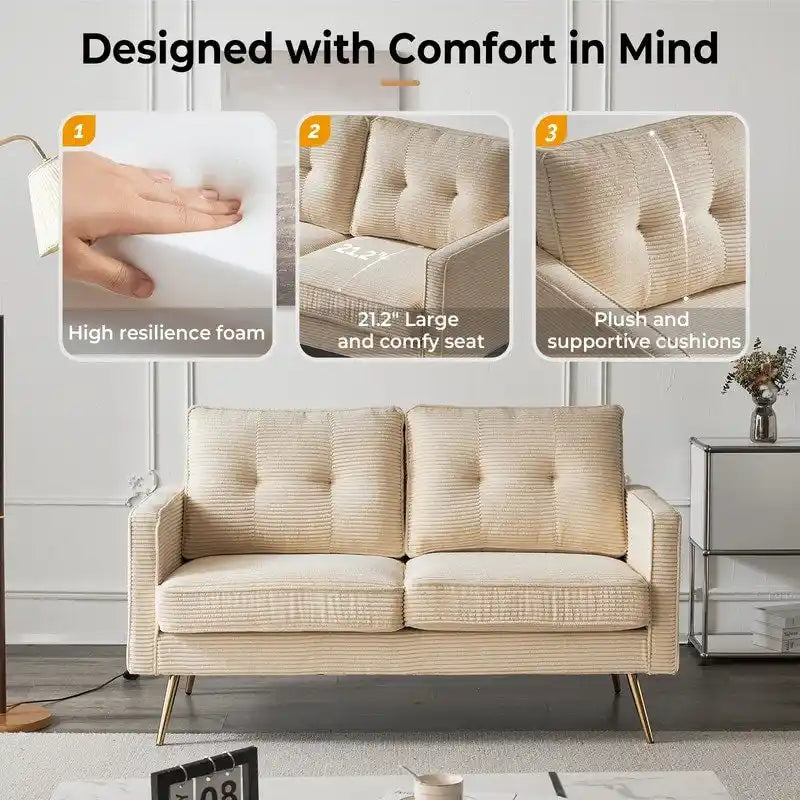 Causeuse moderne 2 places | Similicuir, velours côtelé et velours