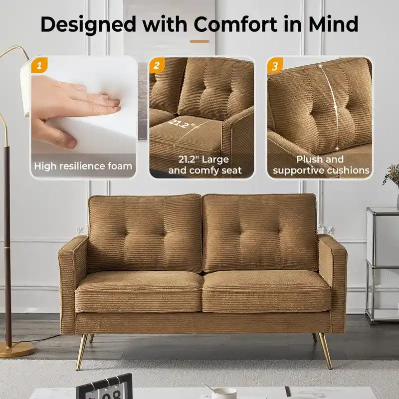 Causeuse moderne 2 places | Similicuir, velours côtelé et velours