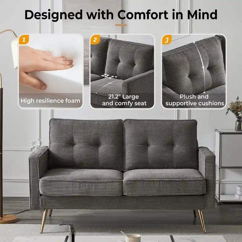 Causeuse moderne 2 places | Similicuir, velours côtelé et velours
