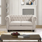 Causeuse capitonnée Chesterfield beige, 2 places