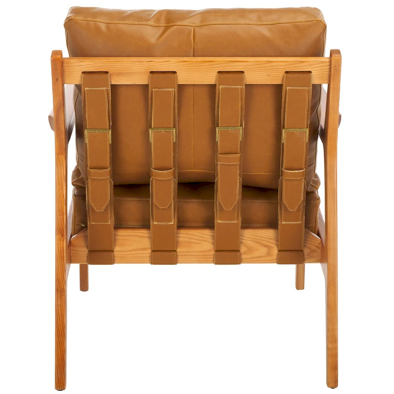 Fauteuil d'appoint en tissu couleur caramel, cadre en bois massif, un seul siège, 71 cm (L) x 84 cm (P) x 86 cm (H)
