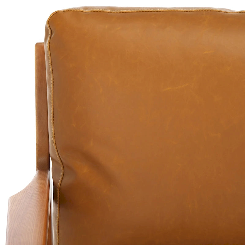Fauteuil d'appoint en tissu couleur caramel, cadre en bois massif, un seul siège, 71 cm (L) x 84 cm (P) x 86 cm (H)
