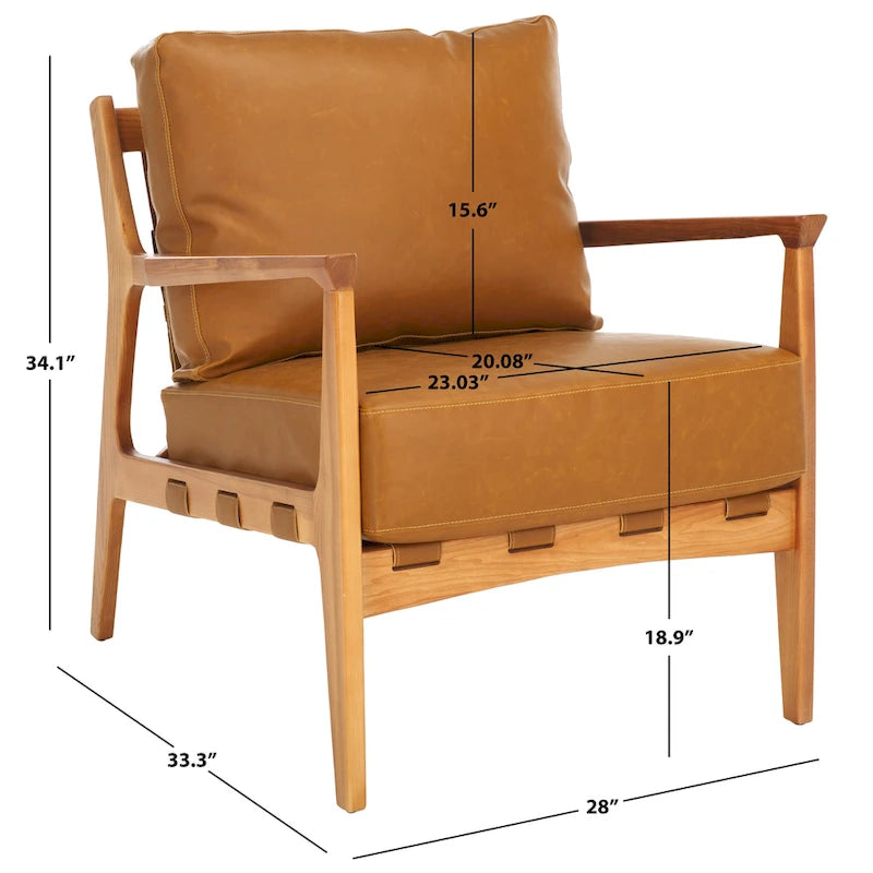 Fauteuil d'appoint en tissu couleur caramel, cadre en bois massif, un seul siège, 71 cm (L) x 84 cm (P) x 86 cm (H)