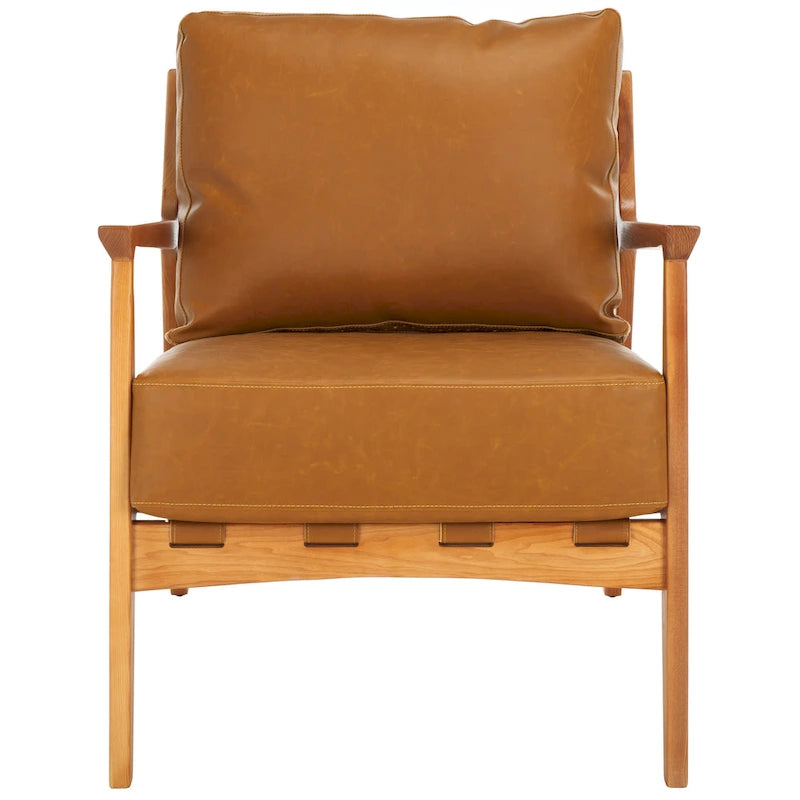 Fauteuil d'appoint en tissu couleur caramel, cadre en bois massif, un seul siège, 71 cm (L) x 84 cm (P) x 86 cm (H)