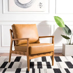 Fauteuil d'appoint en tissu couleur caramel, cadre en bois massif, un seul siège, 71 cm (L) x 84 cm (P) x 86 cm (H)