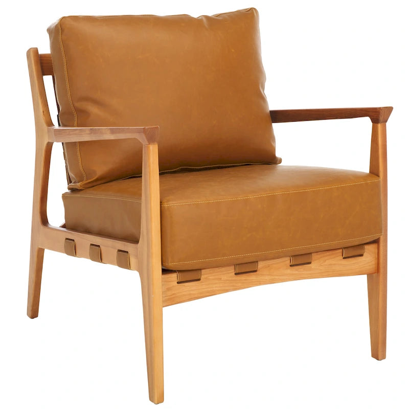 Fauteuil d'appoint en tissu couleur caramel, cadre en bois massif, un seul siège, 71 cm (L) x 84 cm (P) x 86 cm (H)