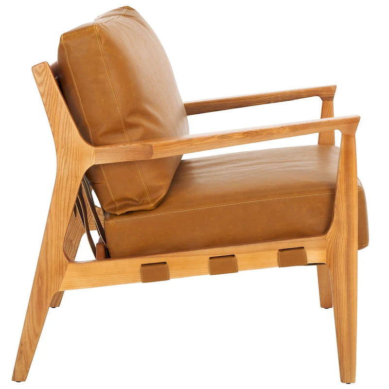 Fauteuil d'appoint en tissu couleur caramel, cadre en bois massif, un seul siège, 71 cm (L) x 84 cm (P) x 86 cm (H)