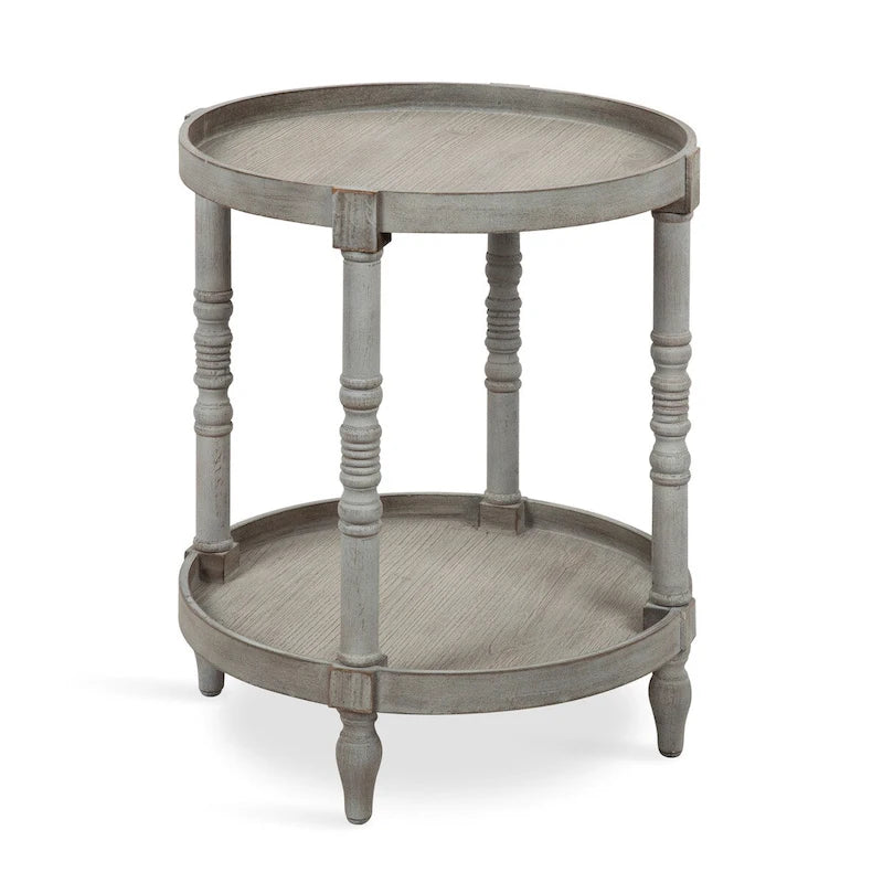Table d'appoint ronde en bois avec étagère, gris / blanc / marron rustique / noir