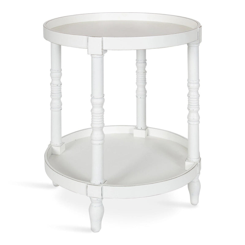 Table d'appoint ronde en bois avec étagère, gris / blanc / marron rustique / noir