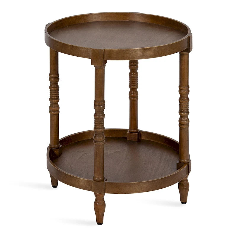 Table d'appoint ronde en bois avec étagère, gris / blanc / marron rustique / noir