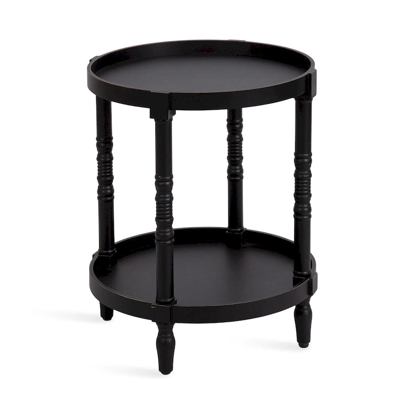 Table d'appoint ronde en bois avec étagère, gris / blanc / marron rustique / noir