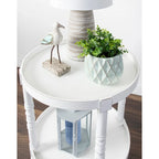 Table d'appoint ronde en bois avec étagère, gris / blanc / marron rustique / noir