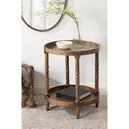 Table d'appoint ronde en bois avec étagère, gris / blanc / marron rustique / noir