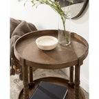 Table d'appoint ronde en bois avec étagère, gris / blanc / marron rustique / noir