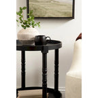 Table d'appoint ronde en bois avec étagère, gris / blanc / marron rustique / noir