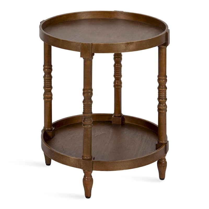 Table d'appoint ronde en bois avec étagère, gris / blanc / marron rustique / noir
