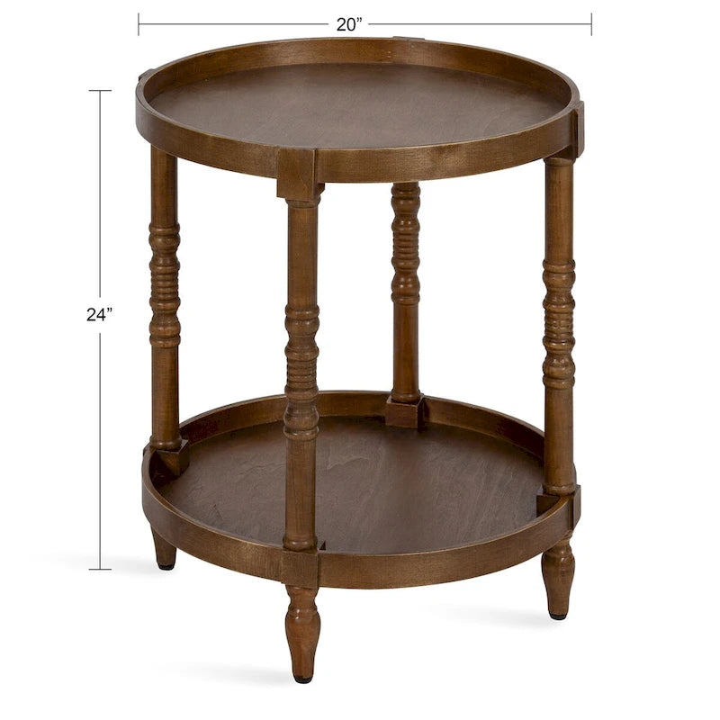 Table d'appoint ronde en bois avec étagère, gris / blanc / marron rustique / noir