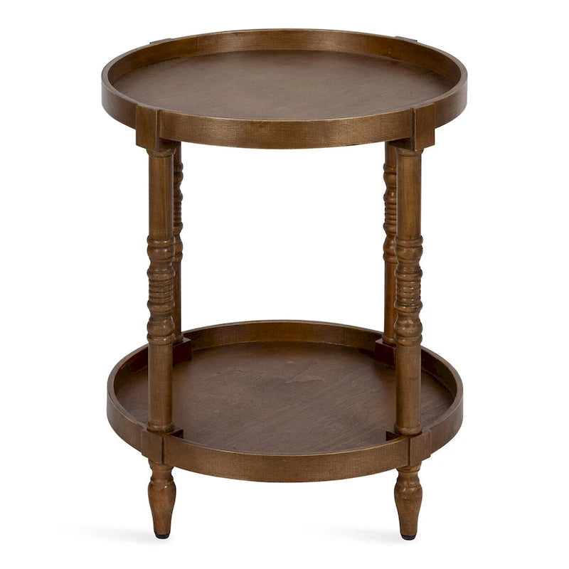 Table d'appoint ronde en bois avec étagère, gris / blanc / marron rustique / noir