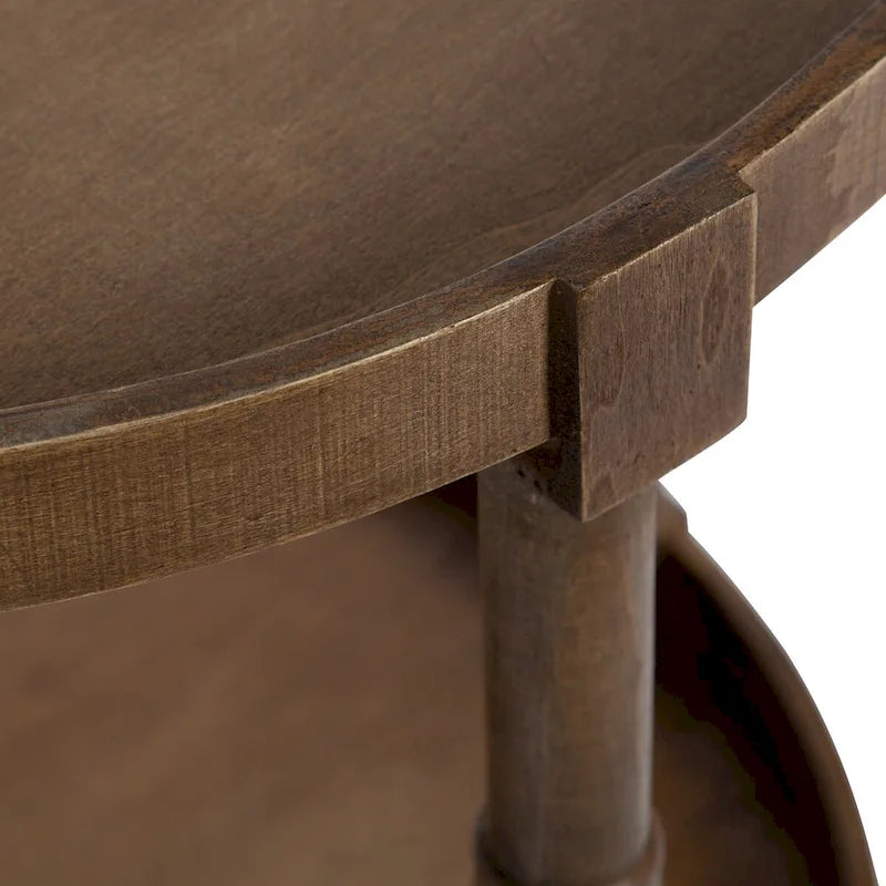 Table d'appoint ronde en bois avec étagère, gris / blanc / marron rustique / noir