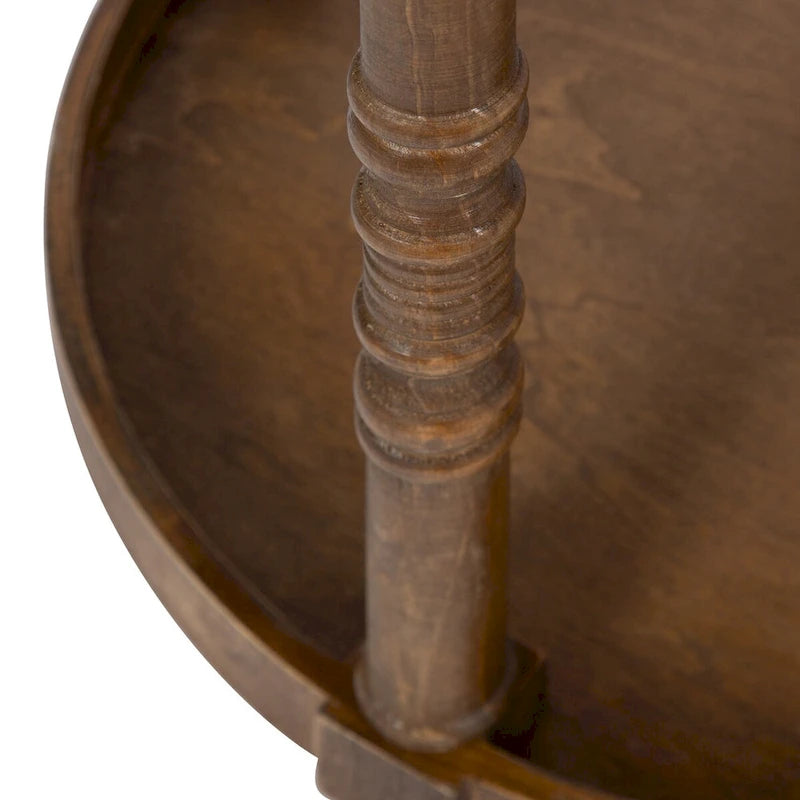 Table d'appoint ronde en bois avec étagère, gris / blanc / marron rustique / noir