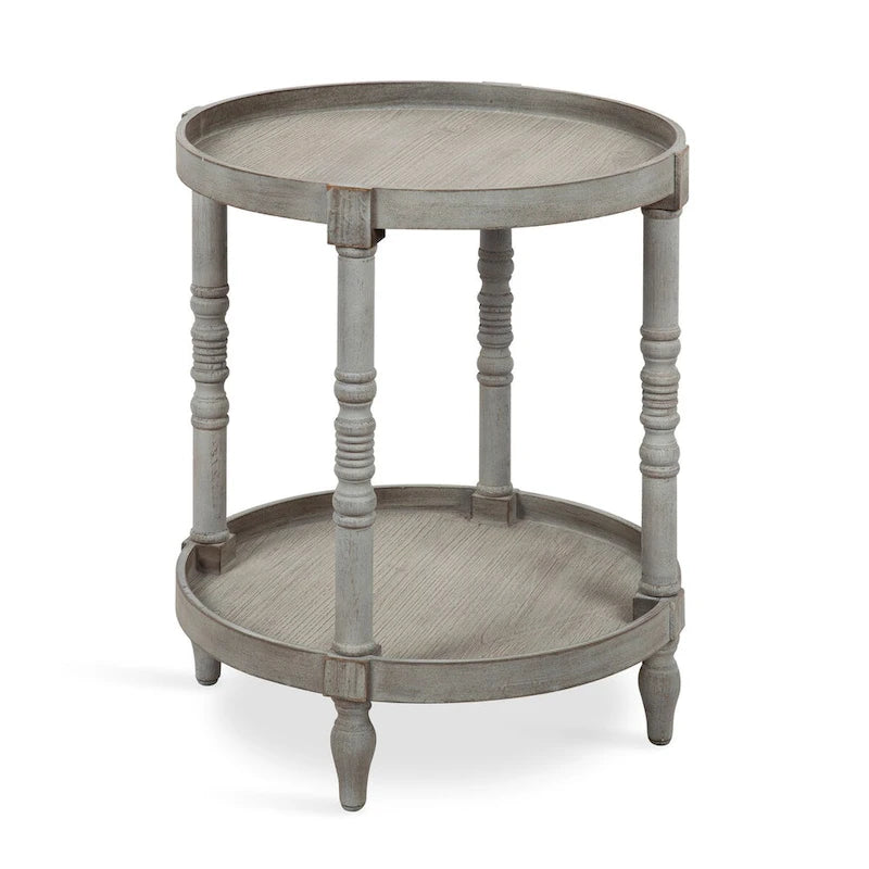 Table d'appoint ronde en bois avec étagère, gris / blanc / marron rustique / noir