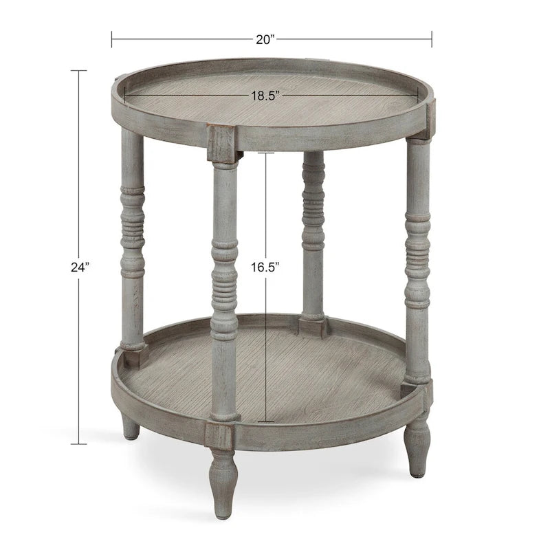 Table d'appoint ronde en bois avec étagère, gris / blanc / marron rustique / noir
