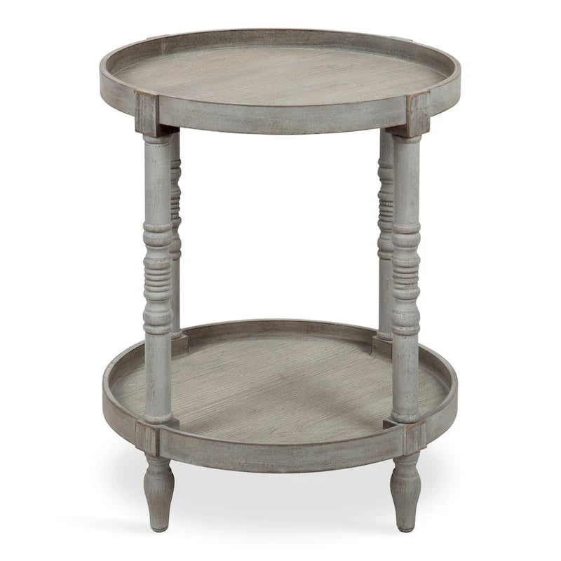 Table d'appoint ronde en bois avec étagère, gris / blanc / marron rustique / noir