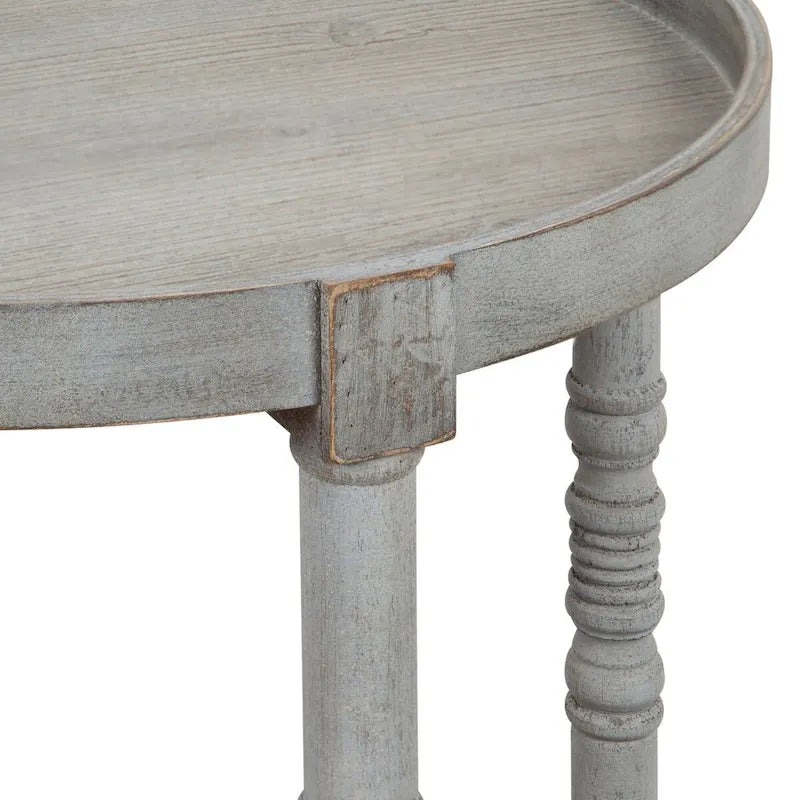 Table d'appoint ronde en bois avec étagère, gris / blanc / marron rustique / noir