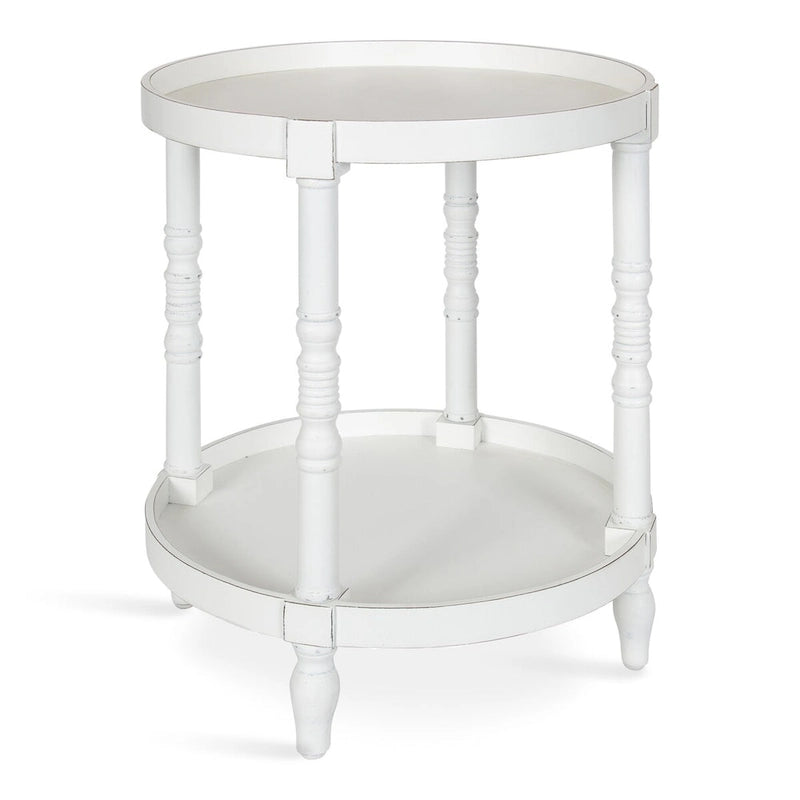 Table d'appoint ronde en bois avec étagère, gris / blanc / marron rustique / noir