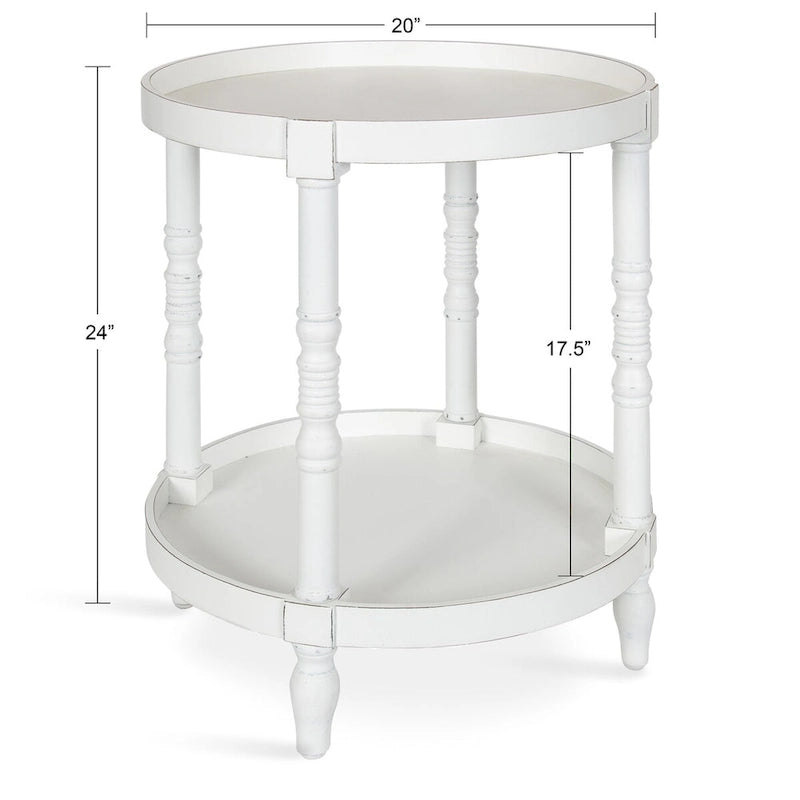 Table d'appoint ronde en bois avec étagère, gris / blanc / marron rustique / noir