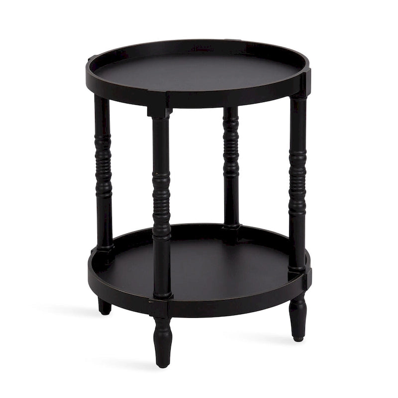 Table d'appoint ronde en bois avec étagère, gris / blanc / marron rustique / noir