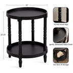 Table d'appoint ronde en bois avec étagère, gris / blanc / marron rustique / noir