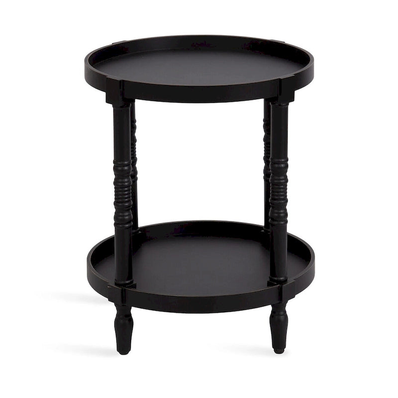 Table d'appoint ronde en bois avec étagère, gris / blanc / marron rustique / noir
