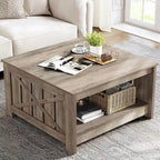 Table basse carrée à 2 niveaux avec rangement latéral | Gris, Noyer, Chêne foncé