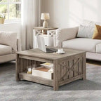 Table basse carrée à 2 niveaux avec rangement latéral | Gris, Noyer, Chêne foncé