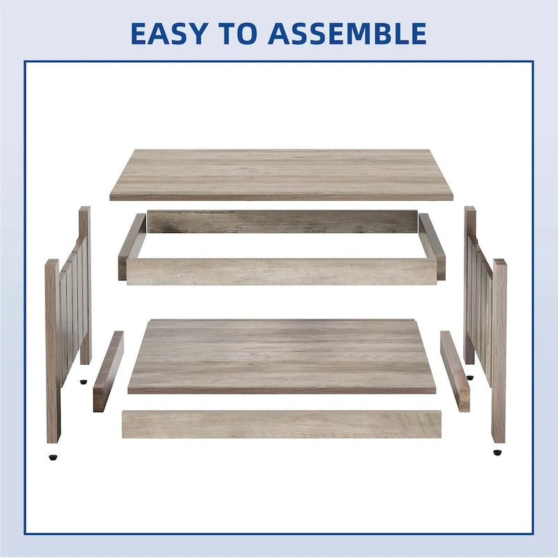 Table basse carrée à 2 niveaux avec rangement latéral | Gris, Noyer, Chêne foncé