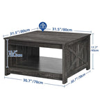 Table basse carrée à 2 niveaux avec rangement latéral | Gris, Noyer, Chêne foncé