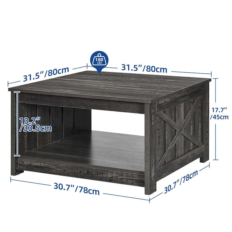 Table basse carrée à 2 niveaux avec rangement latéral | Gris, Noyer, Chêne foncé