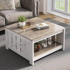 Table basse carrée à 2 niveaux avec rangement latéral | Gris, Noyer, Chêne foncé