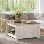 Table basse carrée à 2 niveaux avec rangement latéral | Gris, Noyer, Chêne foncé