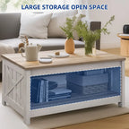 Table basse carrée à 2 niveaux avec rangement latéral | Gris, Noyer, Chêne foncé