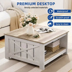 Table basse carrée à 2 niveaux avec rangement latéral | Gris, Noyer, Chêne foncé