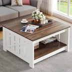 Table basse carrée à 2 niveaux avec rangement latéral | Gris, Noyer, Chêne foncé