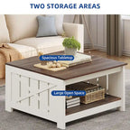 Table basse carrée à 2 niveaux avec rangement latéral | Gris, Noyer, Chêne foncé