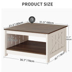 Table basse carrée à 2 niveaux avec rangement latéral | Gris, Noyer, Chêne foncé