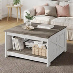 Table basse carrée à 2 niveaux avec rangement latéral | Gris, Noyer, Chêne foncé
